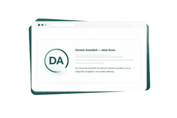 Illustration of Moz Domain Authority showing a website dashboard with DA score, ranking growth, and search engine indicators inside a floating card.