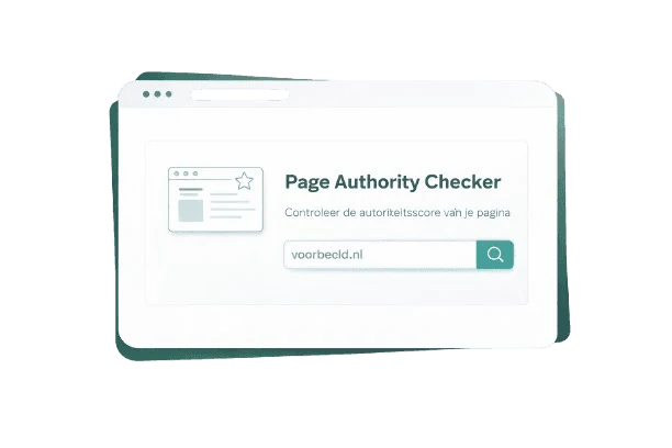 Illustration of Page Authority showing a single webpage with a highlighted PA score, surrounded by backlinks, ranking signals, and SEO performance indicators.