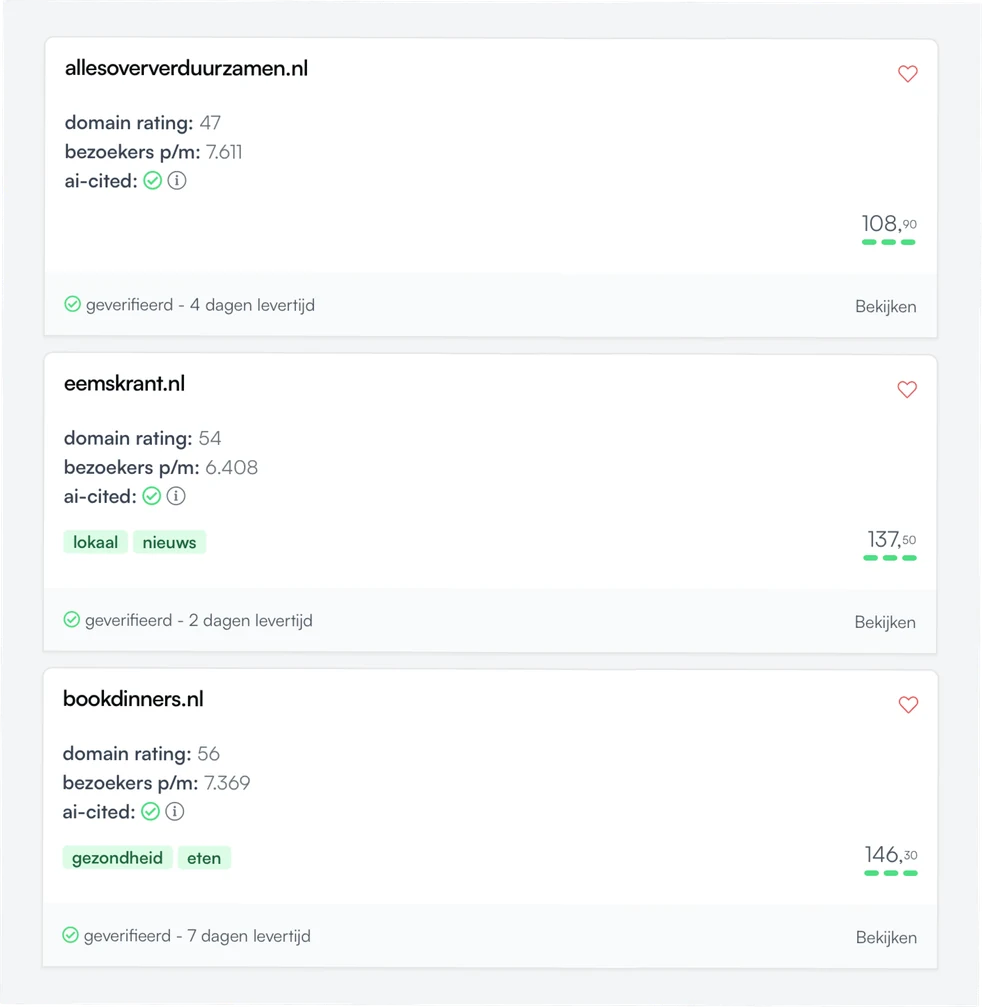 Voorbeeld van beschikbare backlinks op Nederlandse domeinen