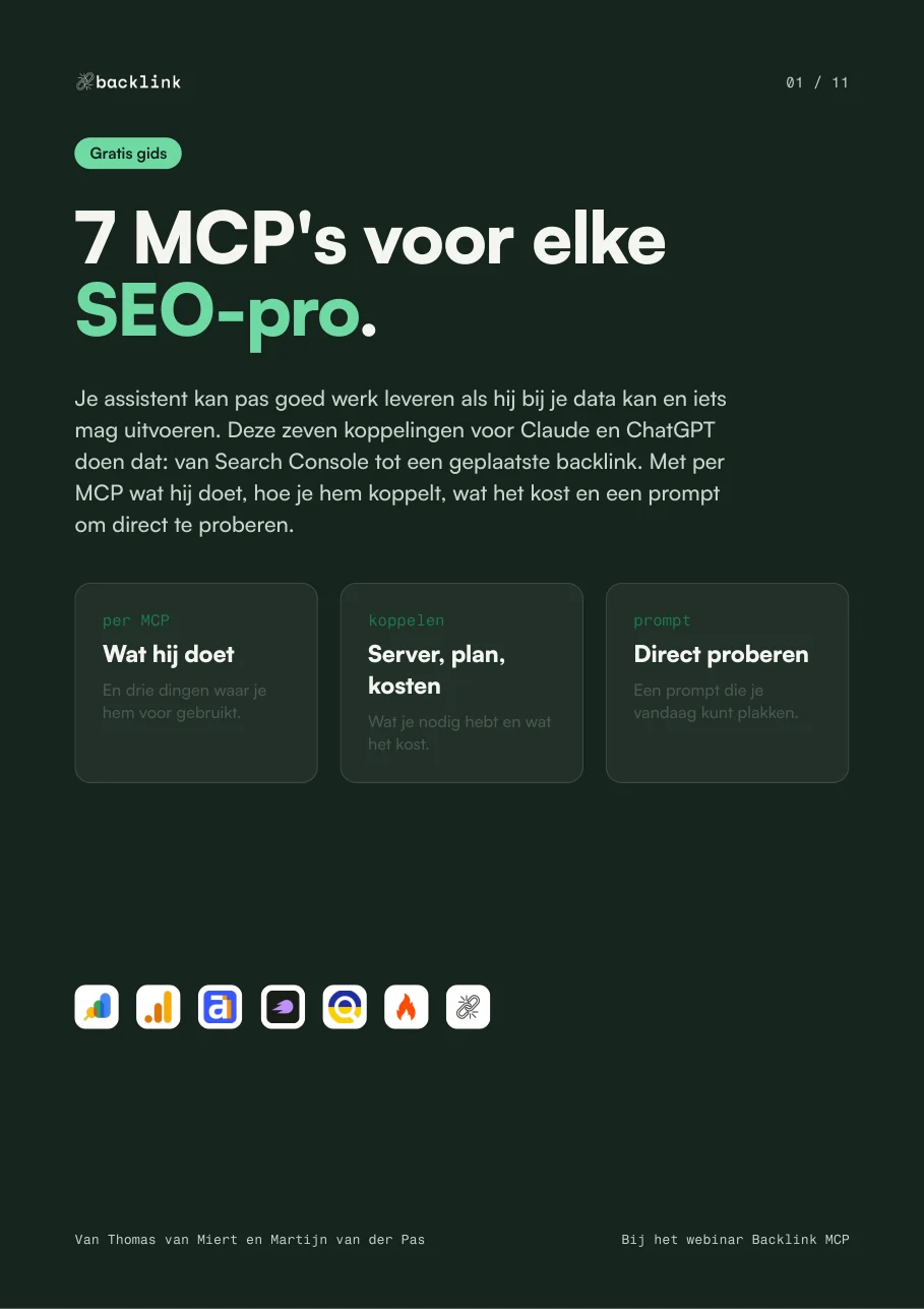 Cover van de gids: 7 MCP's voor elke SEO-pro