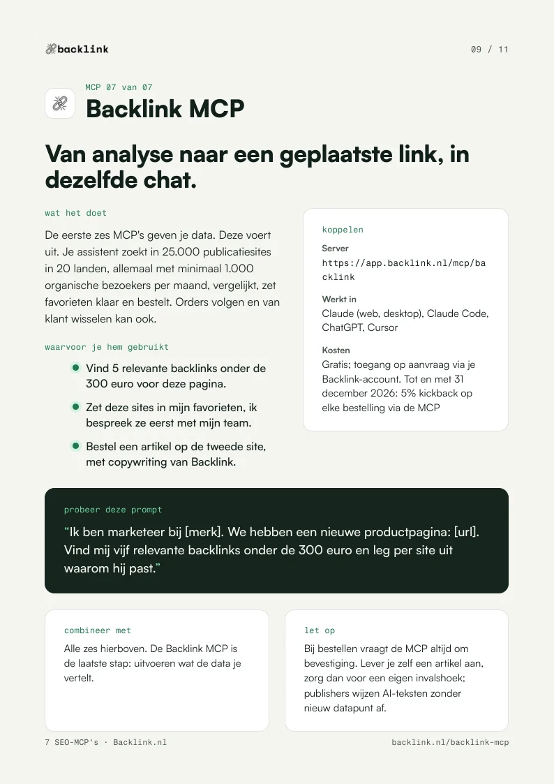 Pagina uit de gids over de Backlink MCP